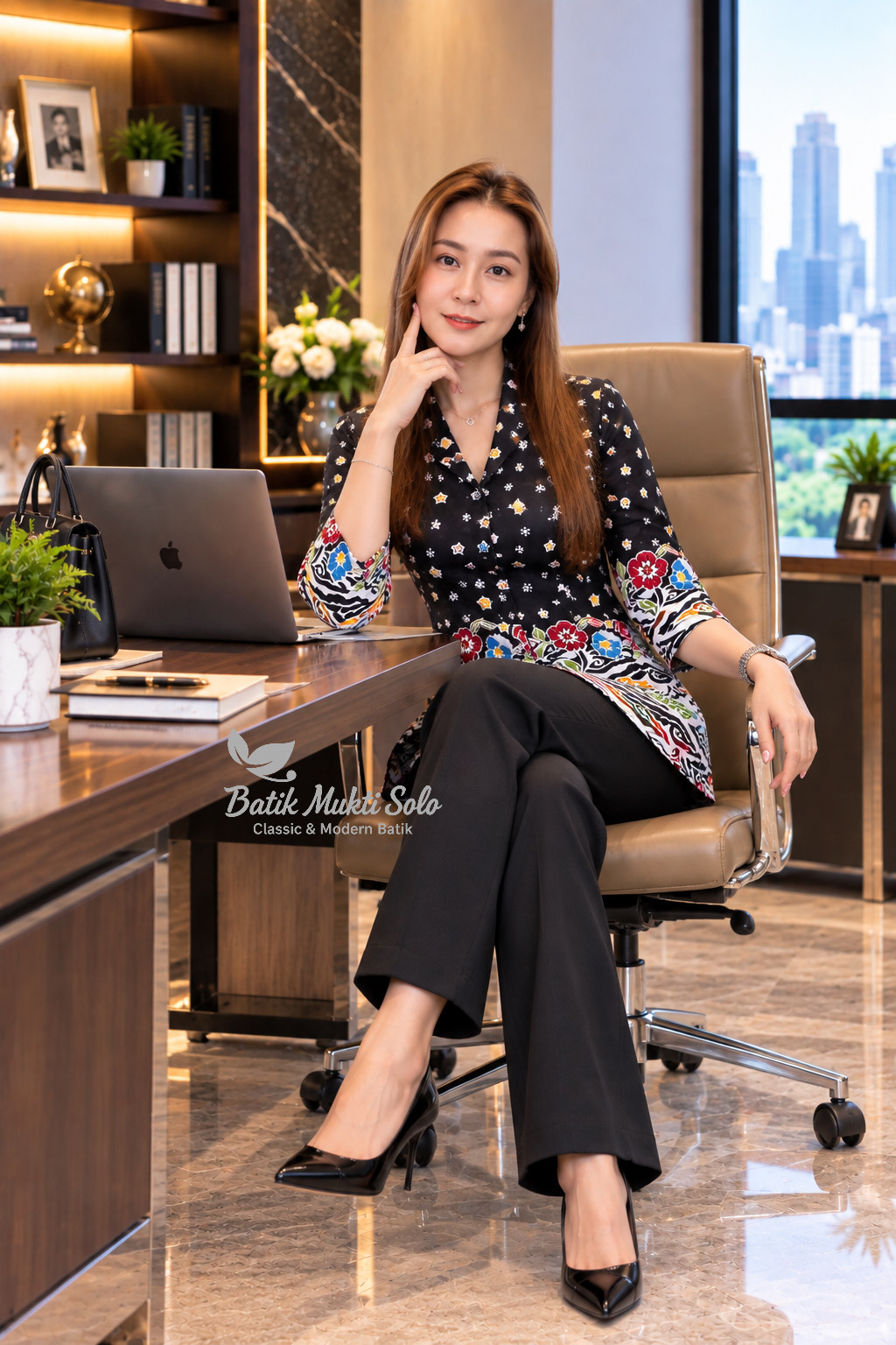 Batik Mukti Solo- Atasan Wanita Blouse Batik Cap Premium Modern B002