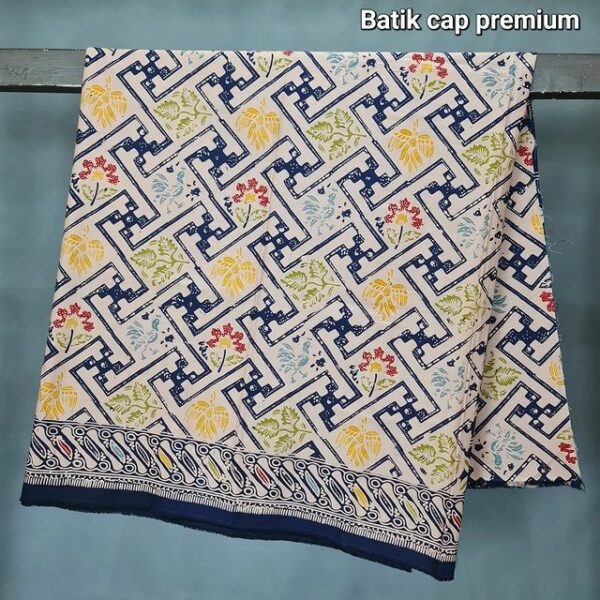 Kain BAtik Cap Premium Katun Motif Kombinasi Cream Hitam