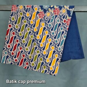 Kain BAtik Cap Premium Motif Parang Kombinasi Biru Tua