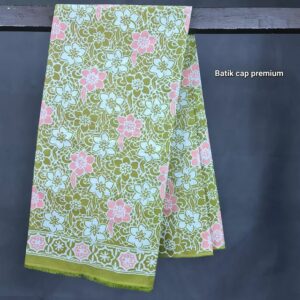 Kain Batik Cap Premium Bunga Hijau Gambut