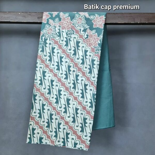 Kain Batik Katun Cap Premium Hijau Tosca Putih 2