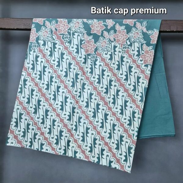 Kain Batik Katun Cap Premium Hijau Tosca Putih