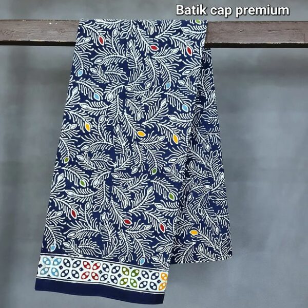 Kain Batik Katun Cap Premium Motif Daun Palm Hitam 2