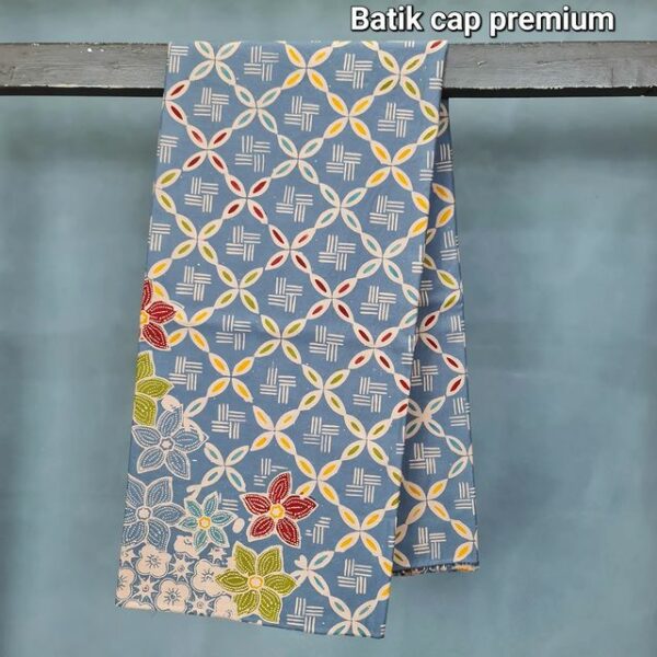 Kain Batik Katun Cap Premium Motif Kawung Kombinasi biru-ungu