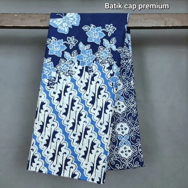 Kain Batik Katun Cap Premium Motif Kupu Biru 2