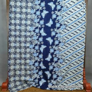 Kain Batik Katun Cap Premium Motif Kupu Biru 3