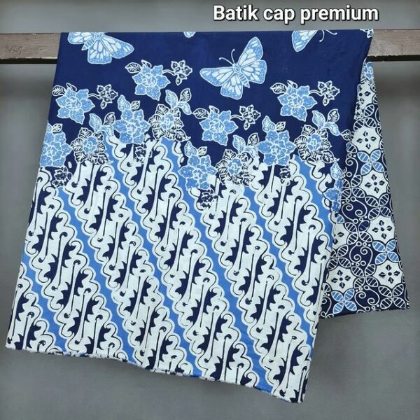 Kain Batik Katun Cap Premium Motif Kupu Biru