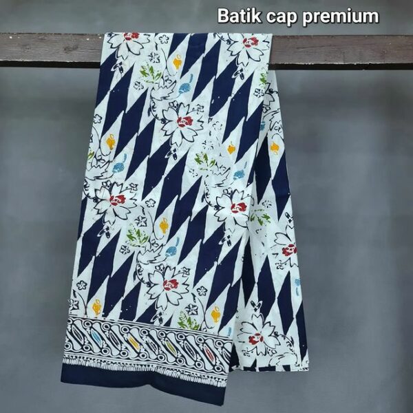 Kain Batik Katun Cap Premium Motif Layang-layang Hitam Putih 2