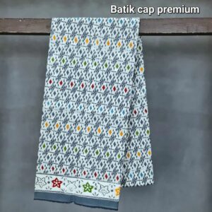 Kain Batik Katun Cap Premium Motif Wajik Putih Biru Tua
